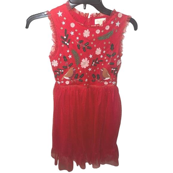 Mini Boden Girls Christmas Dress with Tulle and Embroidery Size 9-10 - Picture 1 of 4